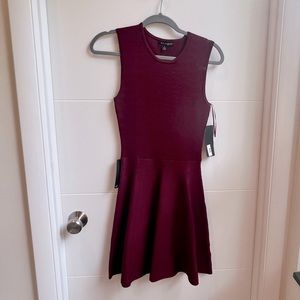 EVA LONGORIA FIT & FLARE WINE RED TEXTURED POWER KNIT DRESS